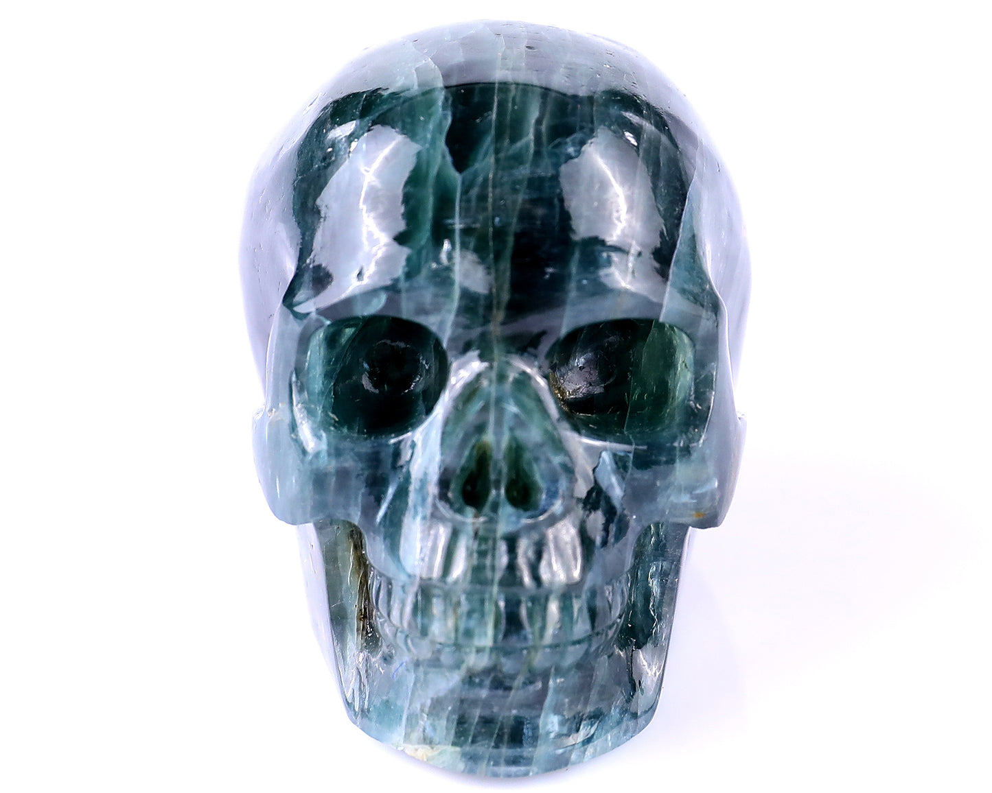 2.2" Blue Apatite Hand Carved Crystal Realistic Skull Sculpture Crystallumi