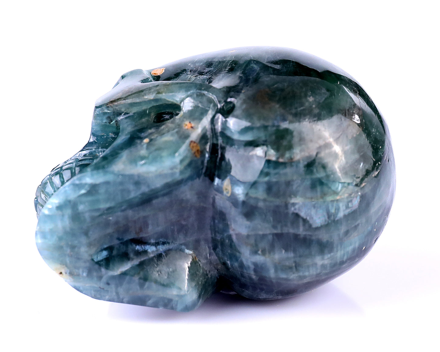 2.2" Blue Apatite Hand Carved Crystal Realistic Skull Sculpture Crystallumi