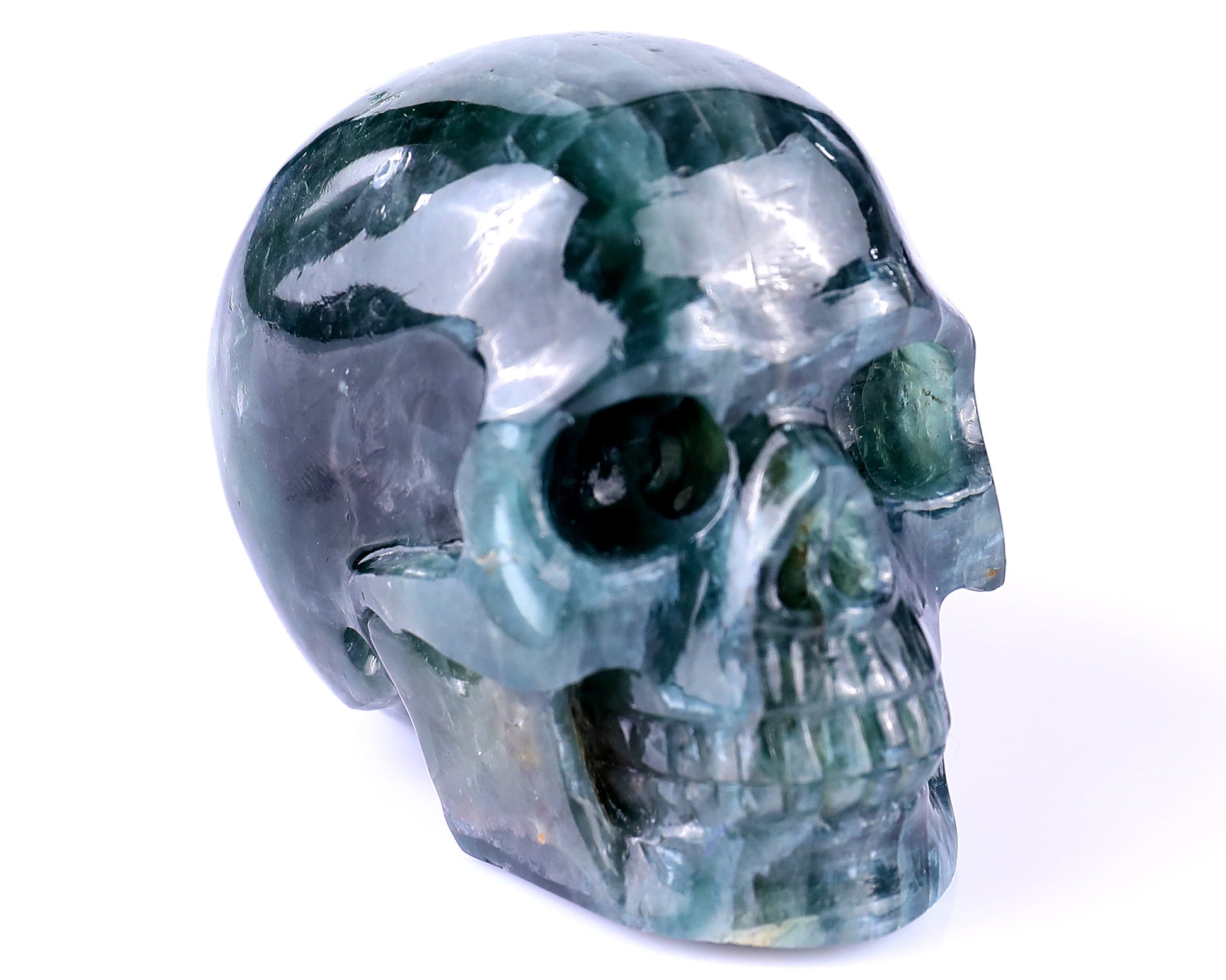 2.2" Blue Apatite Hand Carved Crystal Realistic Skull Sculpture Crystallumi