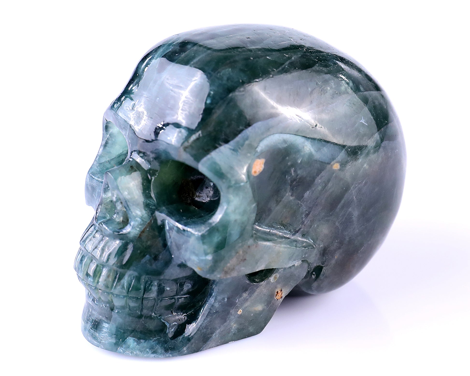 2.2" Blue Apatite Hand Carved Crystal Realistic Skull Sculpture Crystallumi