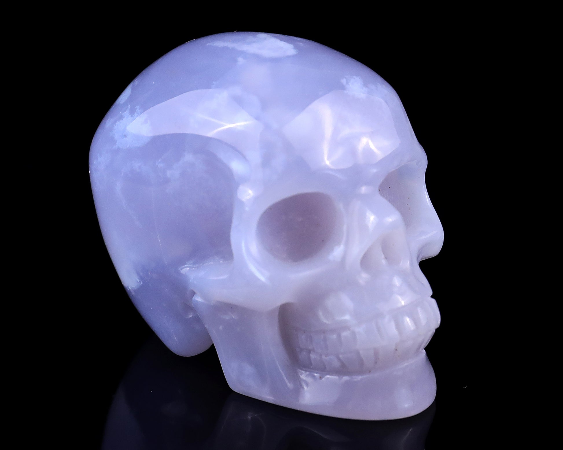 2.2" Blue Chalcedony Hand Carved Crystal Realistic Skull Sculpture Crystallumi