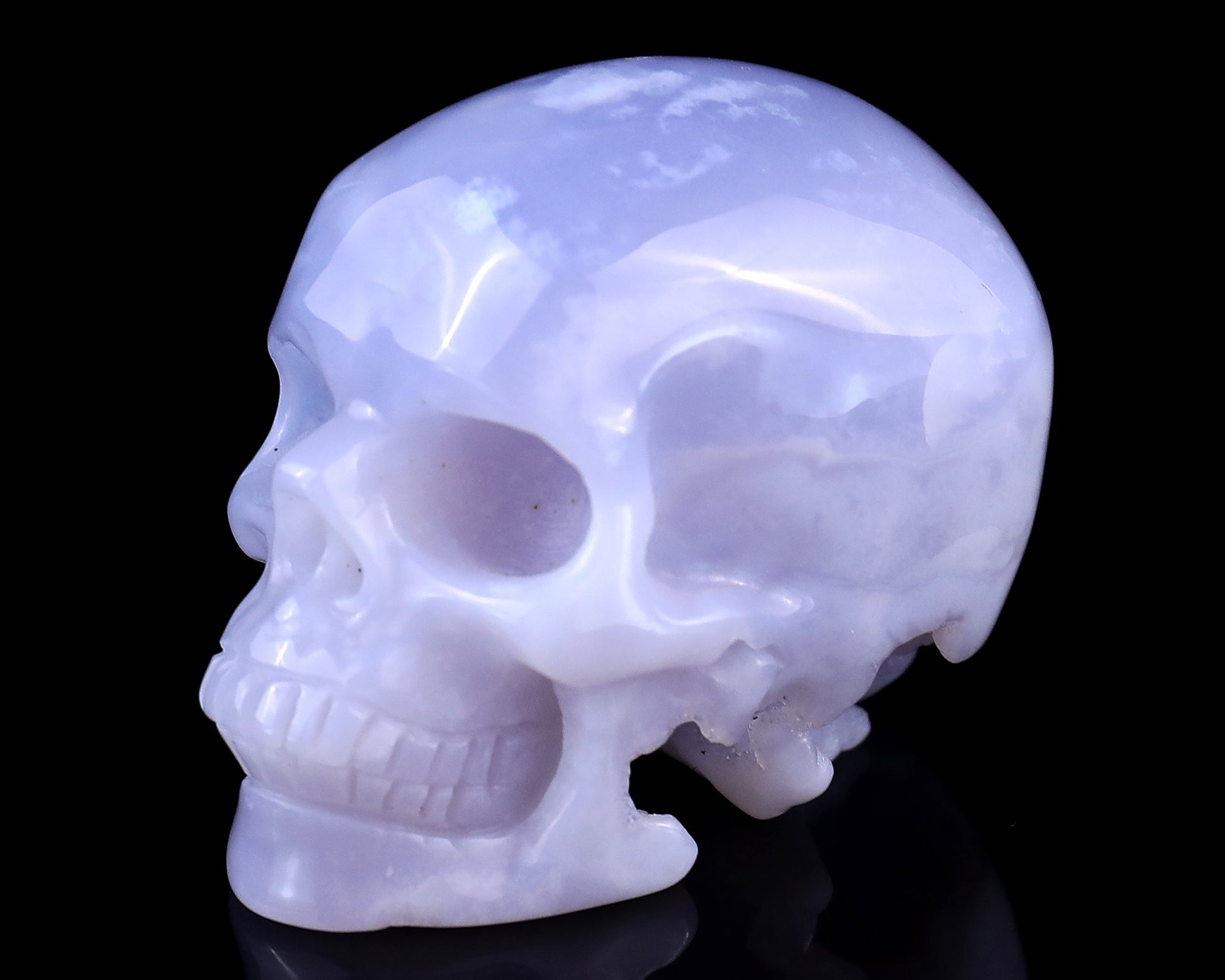 2.2" Blue Chalcedony Hand Carved Crystal Realistic Skull Sculpture Crystallumi