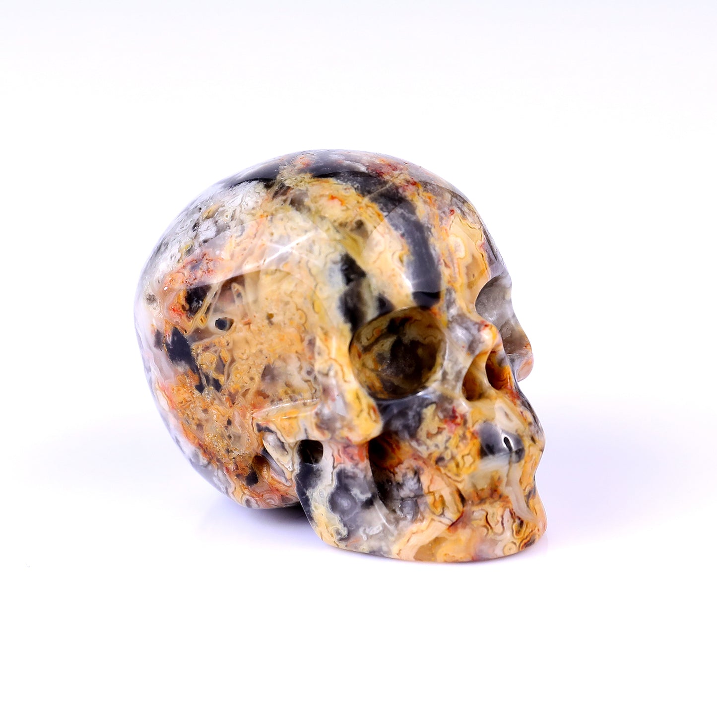 2.2" Crazy Agate Hand Carved Crystal Realistic Skull Sculpture Crystallumi