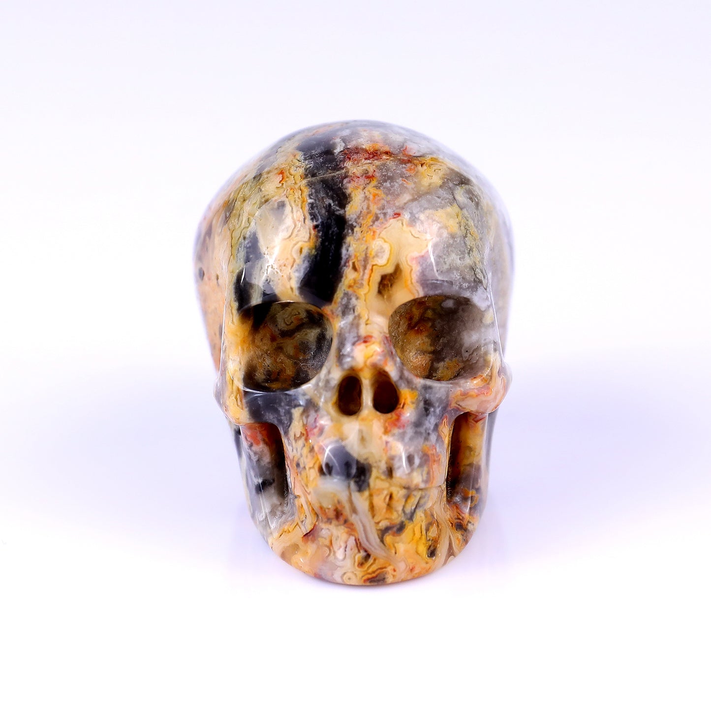 2.2" Crazy Agate Hand Carved Crystal Realistic Skull Sculpture Crystallumi