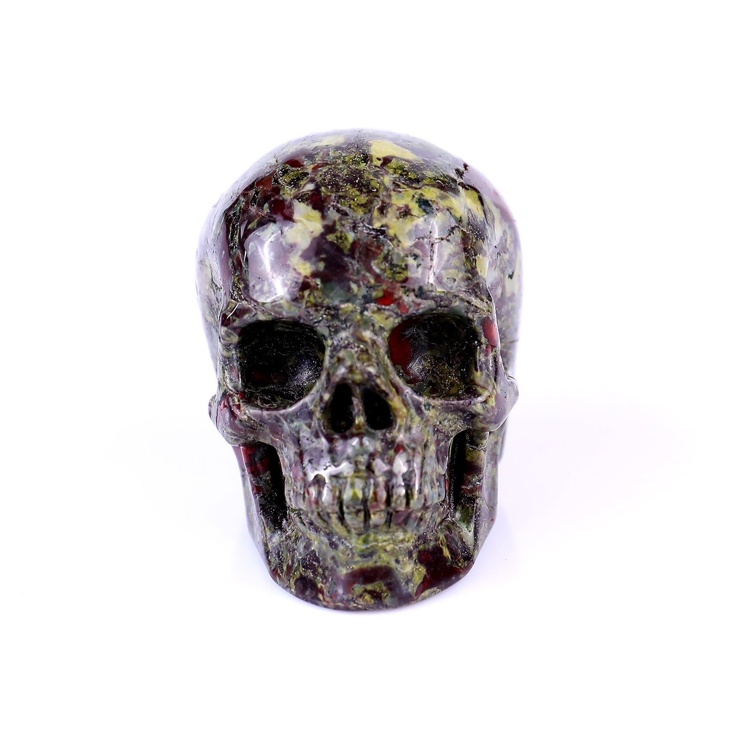 2.2" Dragon Blood Jasper Hand Carved Crystal Realistic Skull Sculpture Crystallumi