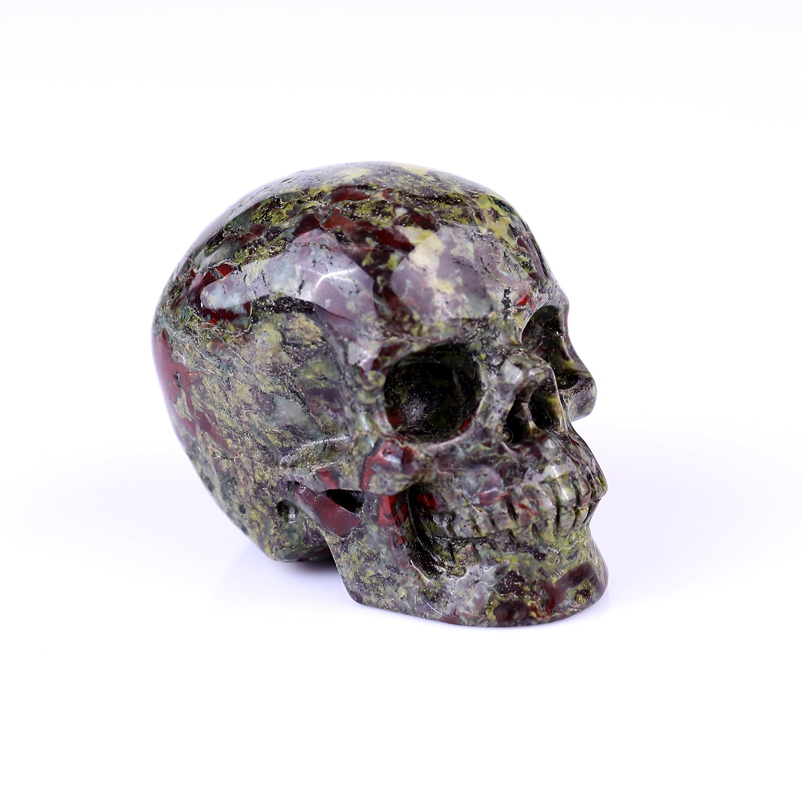 2.2" Dragon Blood Jasper Hand Carved Crystal Realistic Skull Sculpture Crystallumi