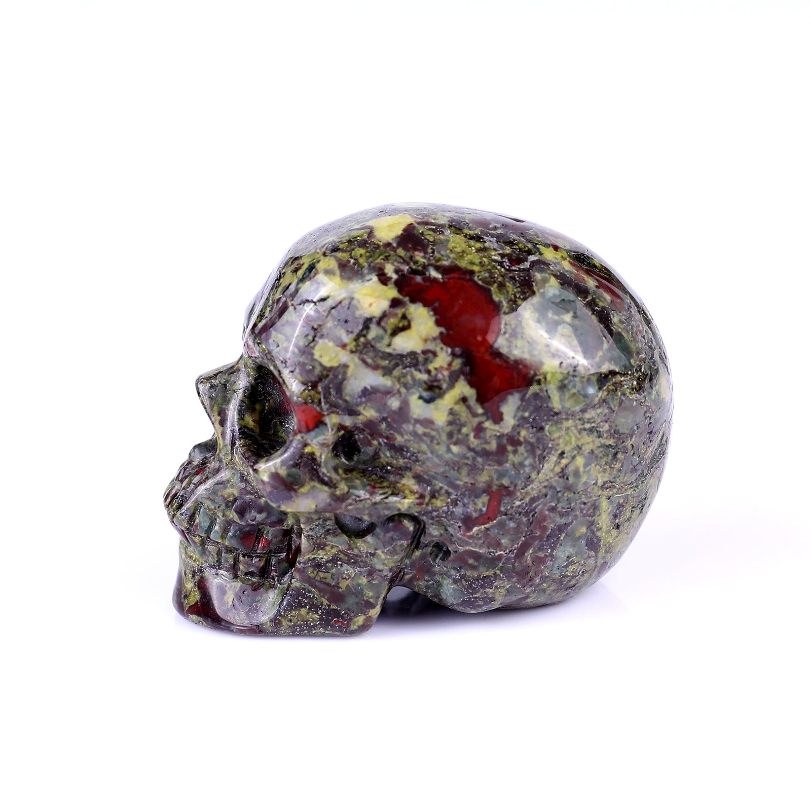 2.2" Dragon Blood Jasper Hand Carved Crystal Realistic Skull Sculpture Crystallumi