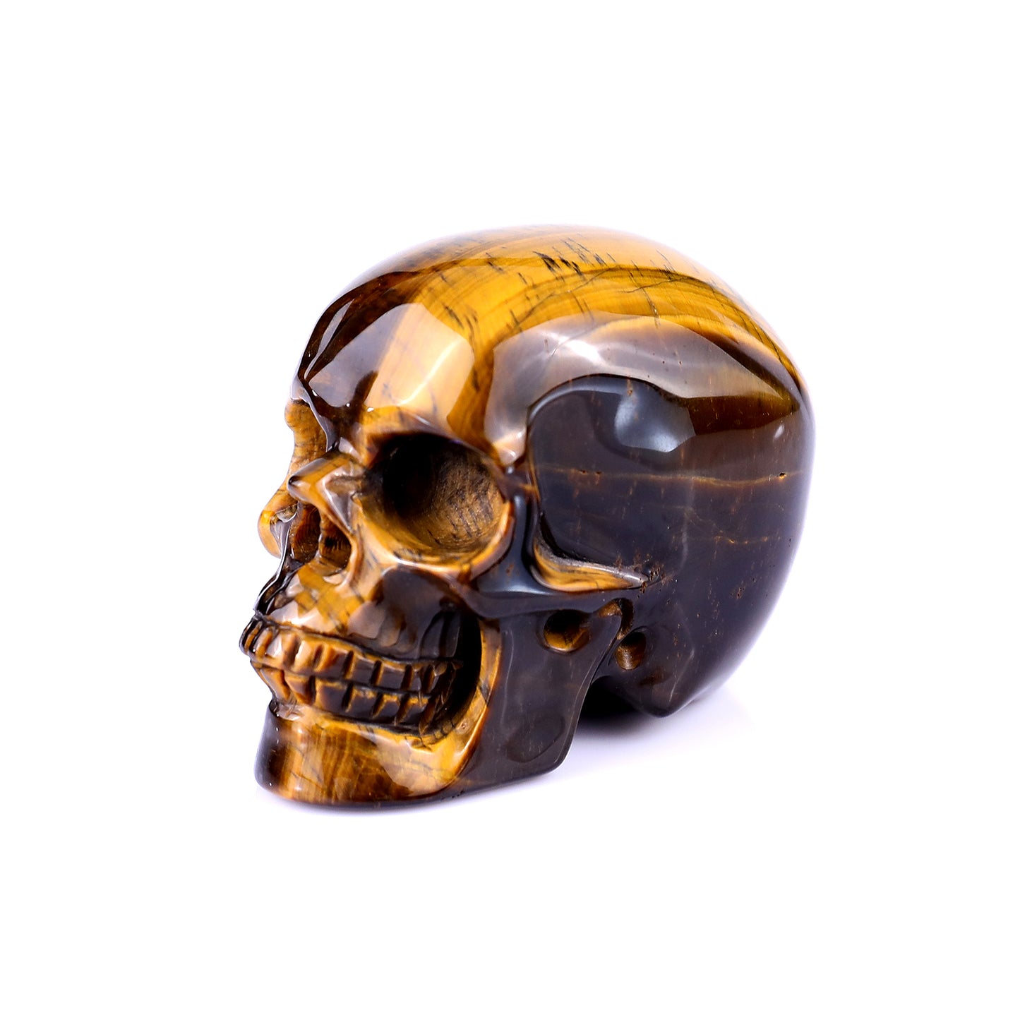 2.2" Gold Tiger Eye Hand Carved Crystal Realistic Skull Sculpture Crystallumi