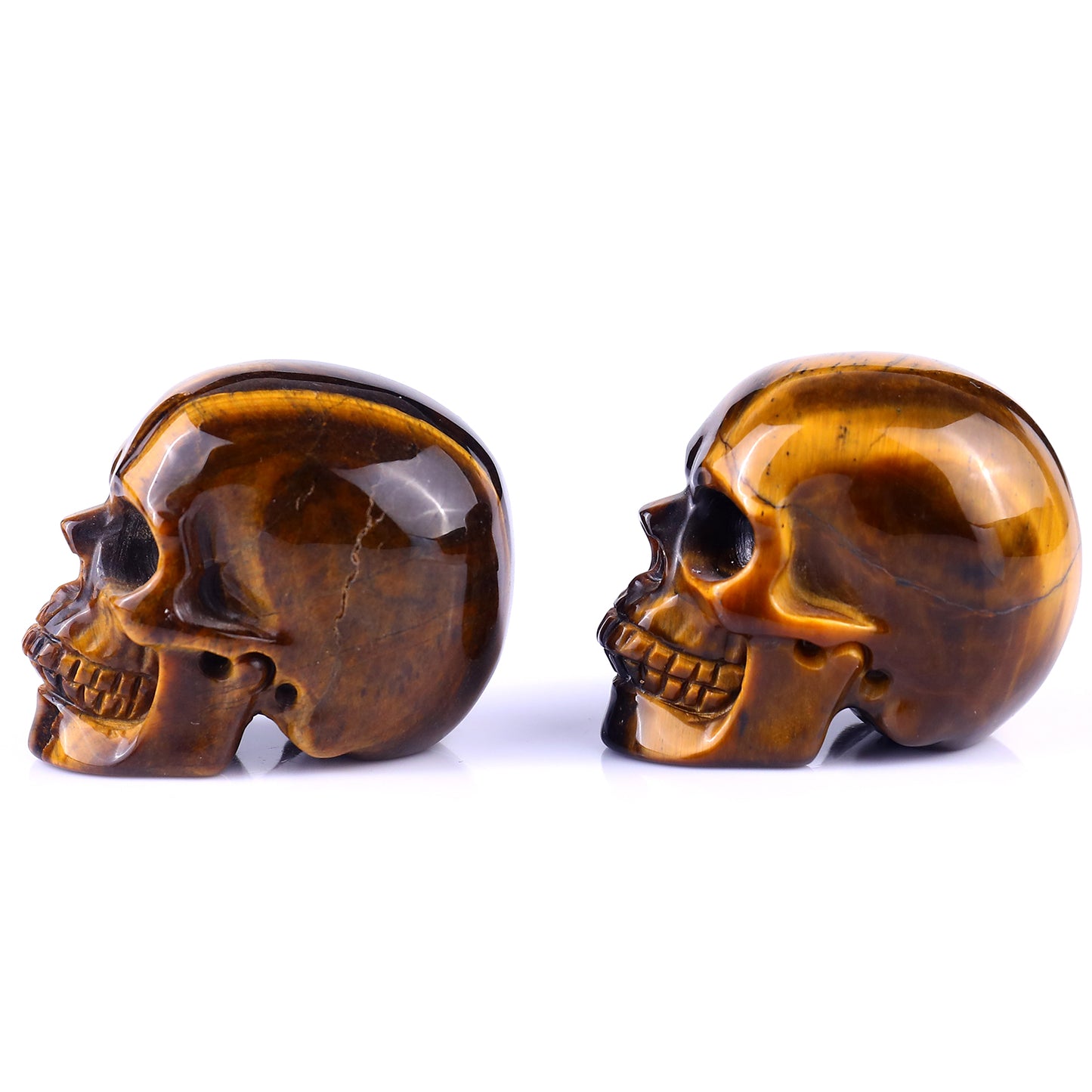 2.2" Gold Tiger Eye Hand Carved Crystal Realistic Skull Sculpture Crystallumi