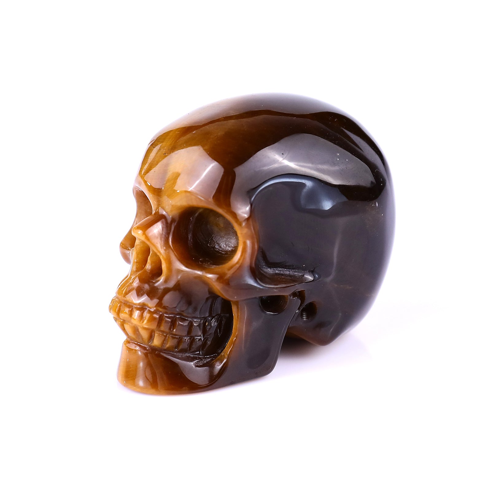 2.2" Gold Tiger Eye Hand Carved Crystal Realistic Skull Sculpture Crystallumi