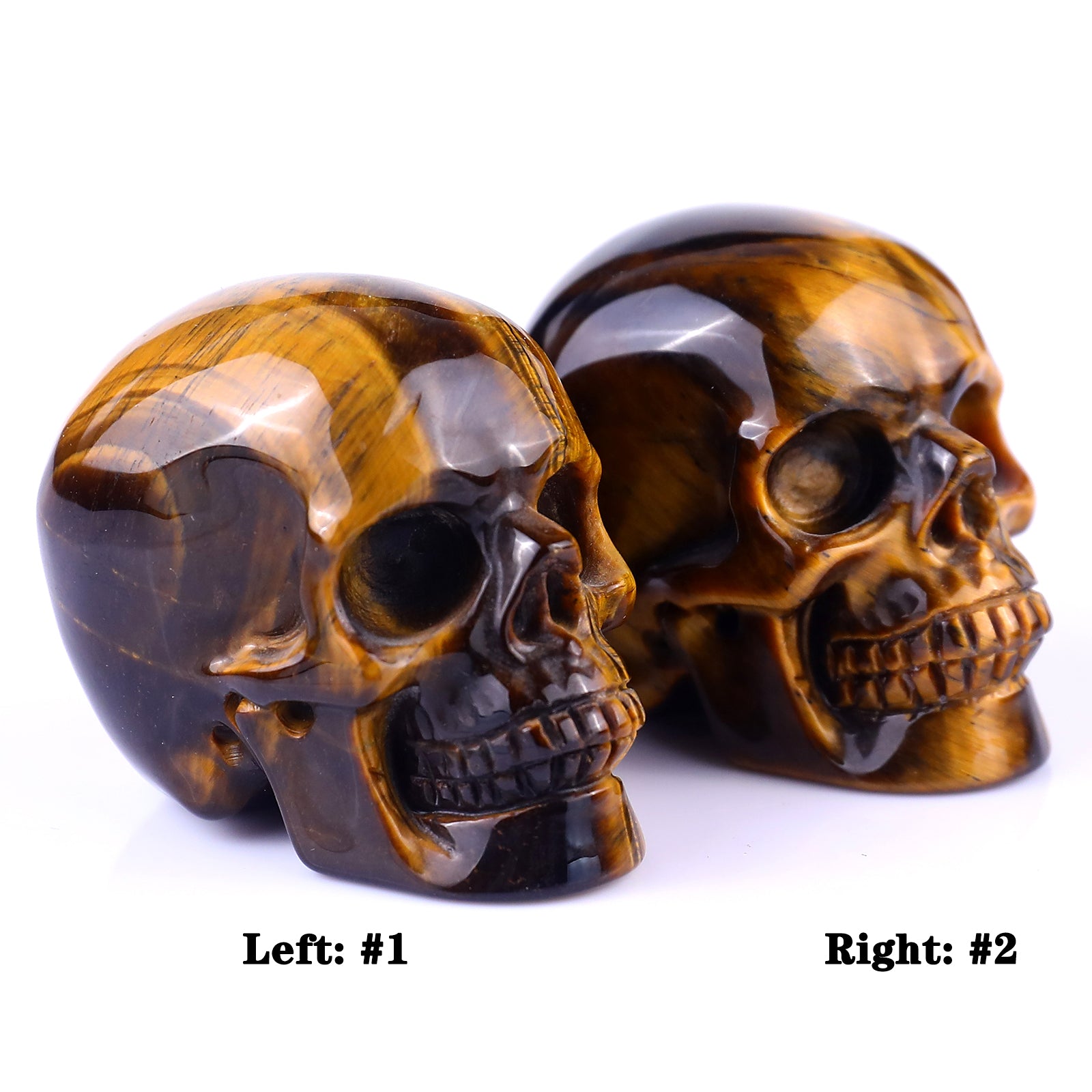 2.2" Gold Tiger Eye Hand Carved Crystal Realistic Skull Sculpture Crystallumi