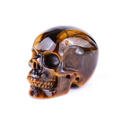 2.2" Gold Tiger Eye Hand Carved Crystal Realistic Skull Sculpture Crystallumi