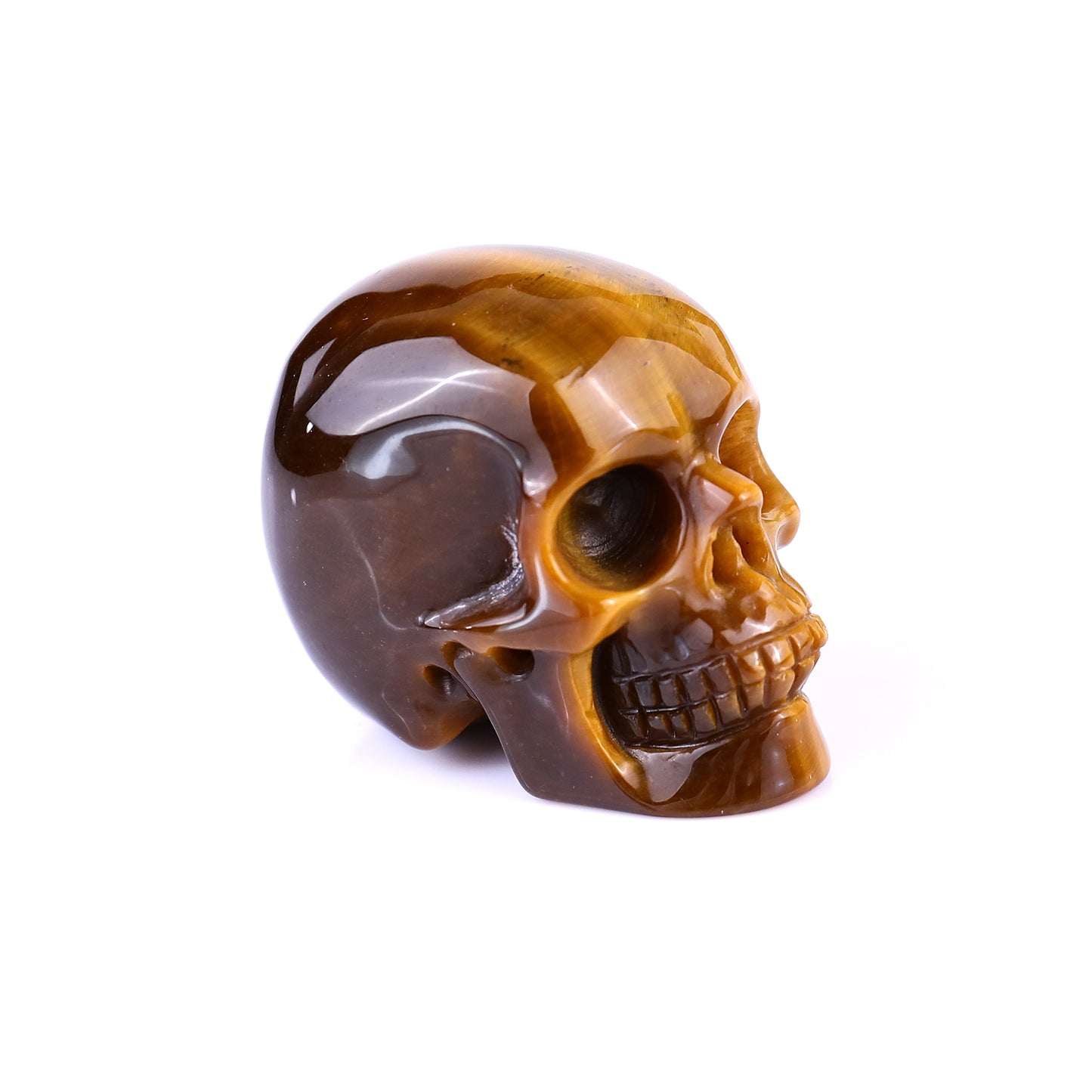 2.2" Gold Tiger Eye Hand Carved Crystal Realistic Skull Sculpture Crystallumi