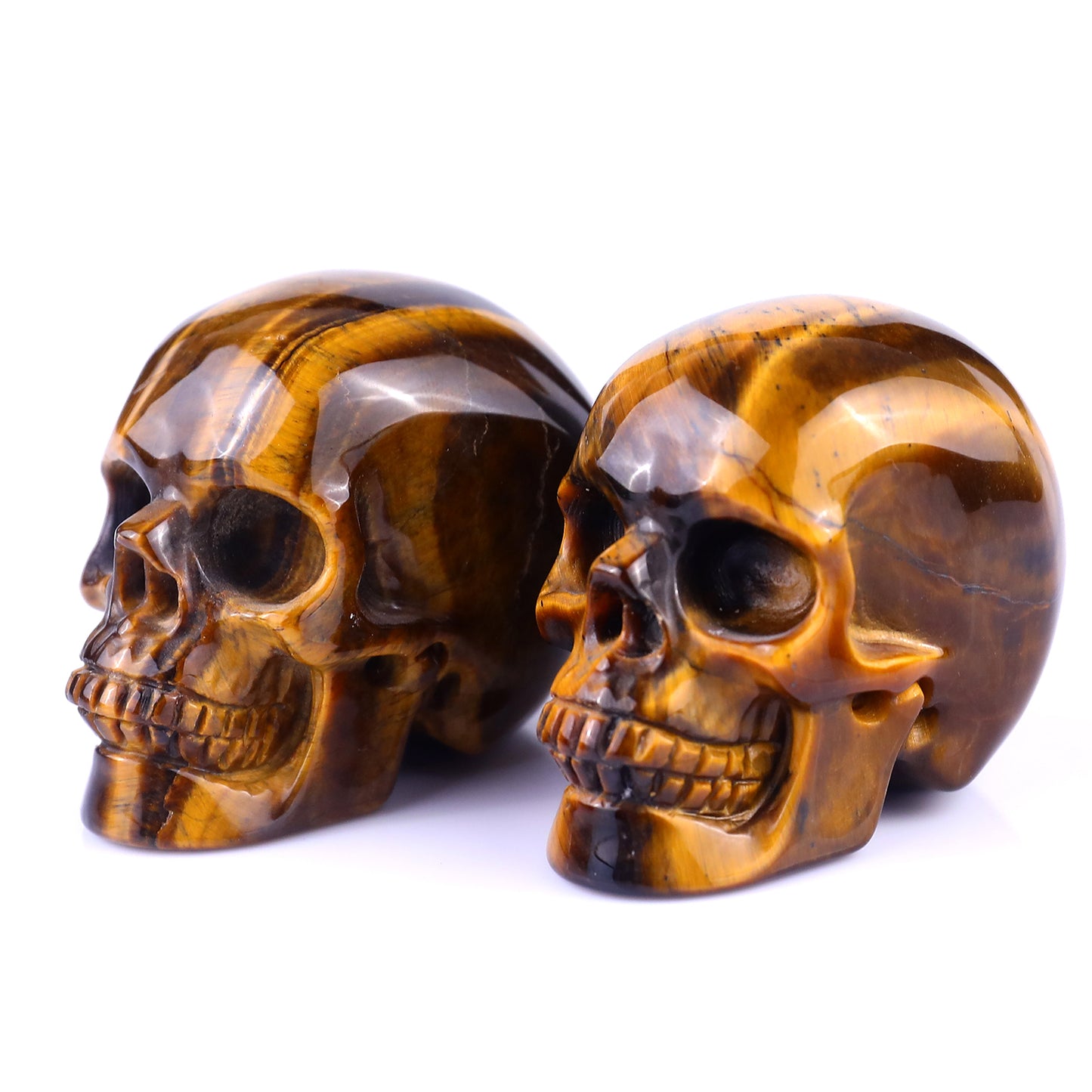 2.2" Gold Tiger Eye Hand Carved Crystal Realistic Skull Sculpture Crystallumi