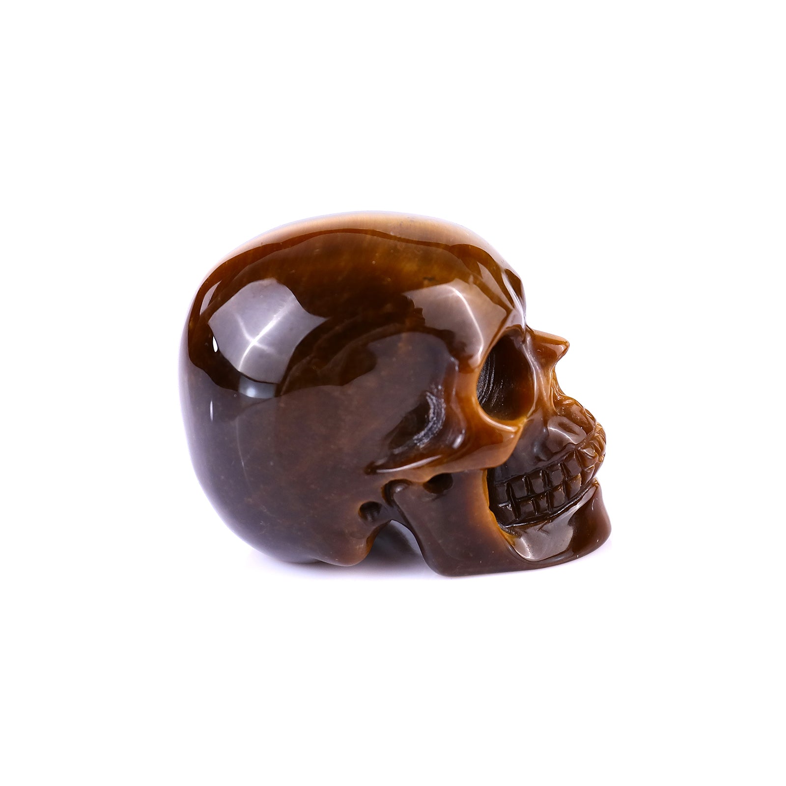 2.2" Gold Tiger Eye Hand Carved Crystal Realistic Skull Sculpture Crystallumi