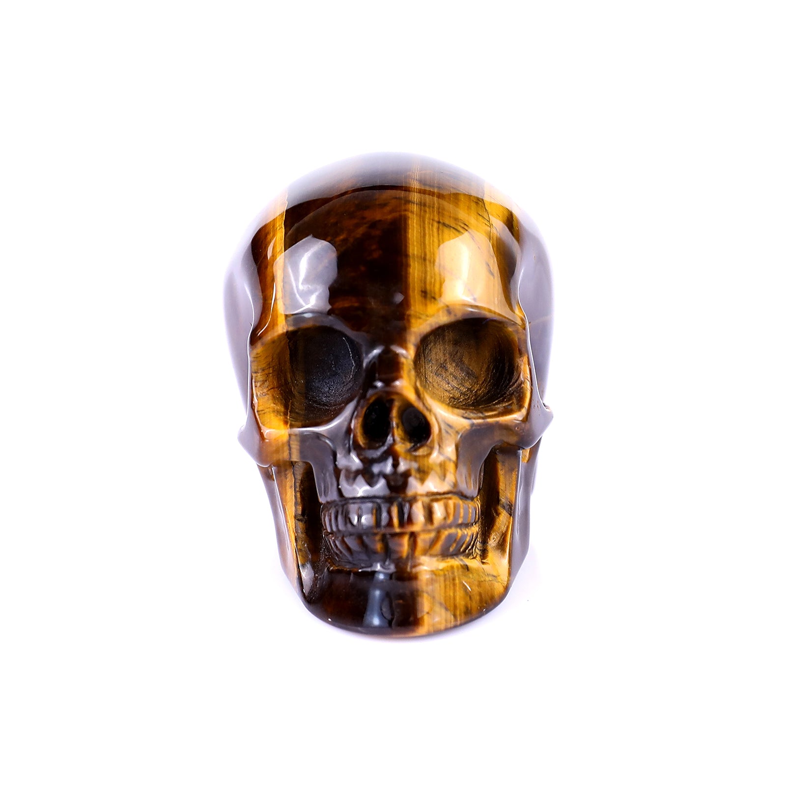 2.2" Gold Tiger Eye Hand Carved Crystal Realistic Skull Sculpture Crystallumi