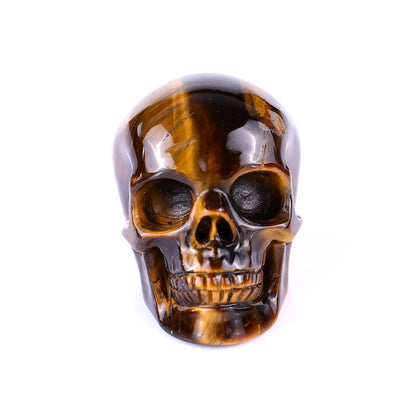 2.2" Gold Tiger Eye Hand Carved Crystal Realistic Skull Sculpture Crystallumi