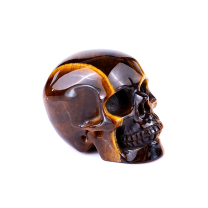 2.2" Gold Tiger Eye Hand Carved Crystal Realistic Skull Sculpture Crystallumi