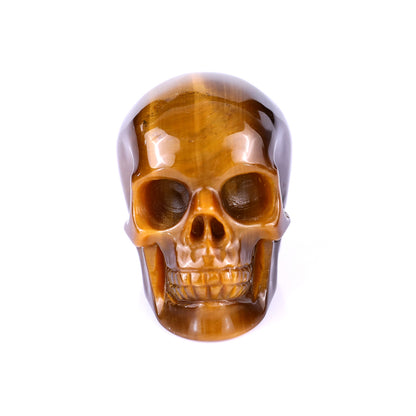 2.2" Gold Tiger Eye Hand Carved Crystal Realistic Skull Sculpture Crystallumi