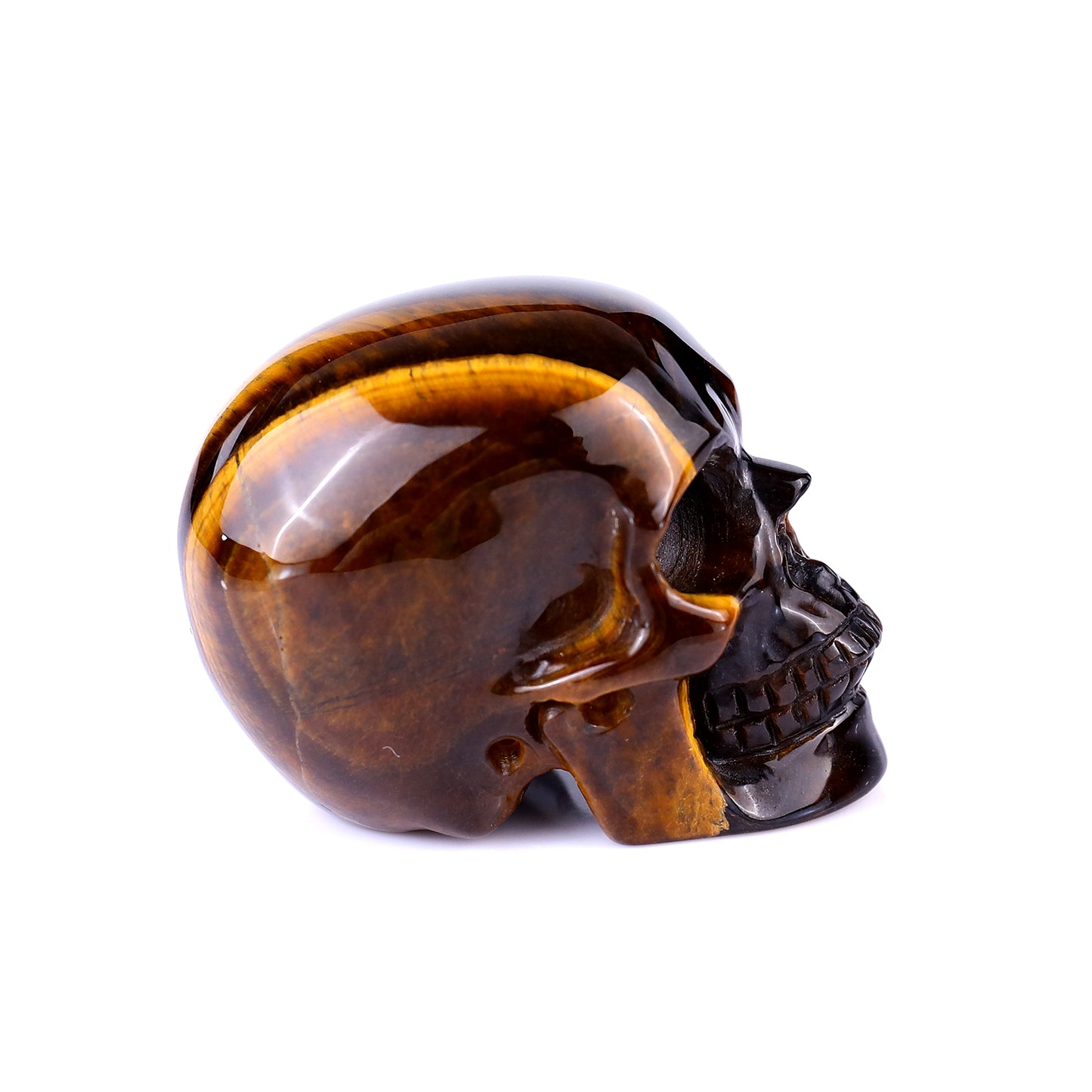 2.2" Gold Tiger Eye Hand Carved Crystal Realistic Skull Sculpture Crystallumi