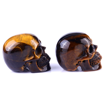 2.2" Gold Tiger Eye Hand Carved Crystal Realistic Skull Sculpture Crystallumi