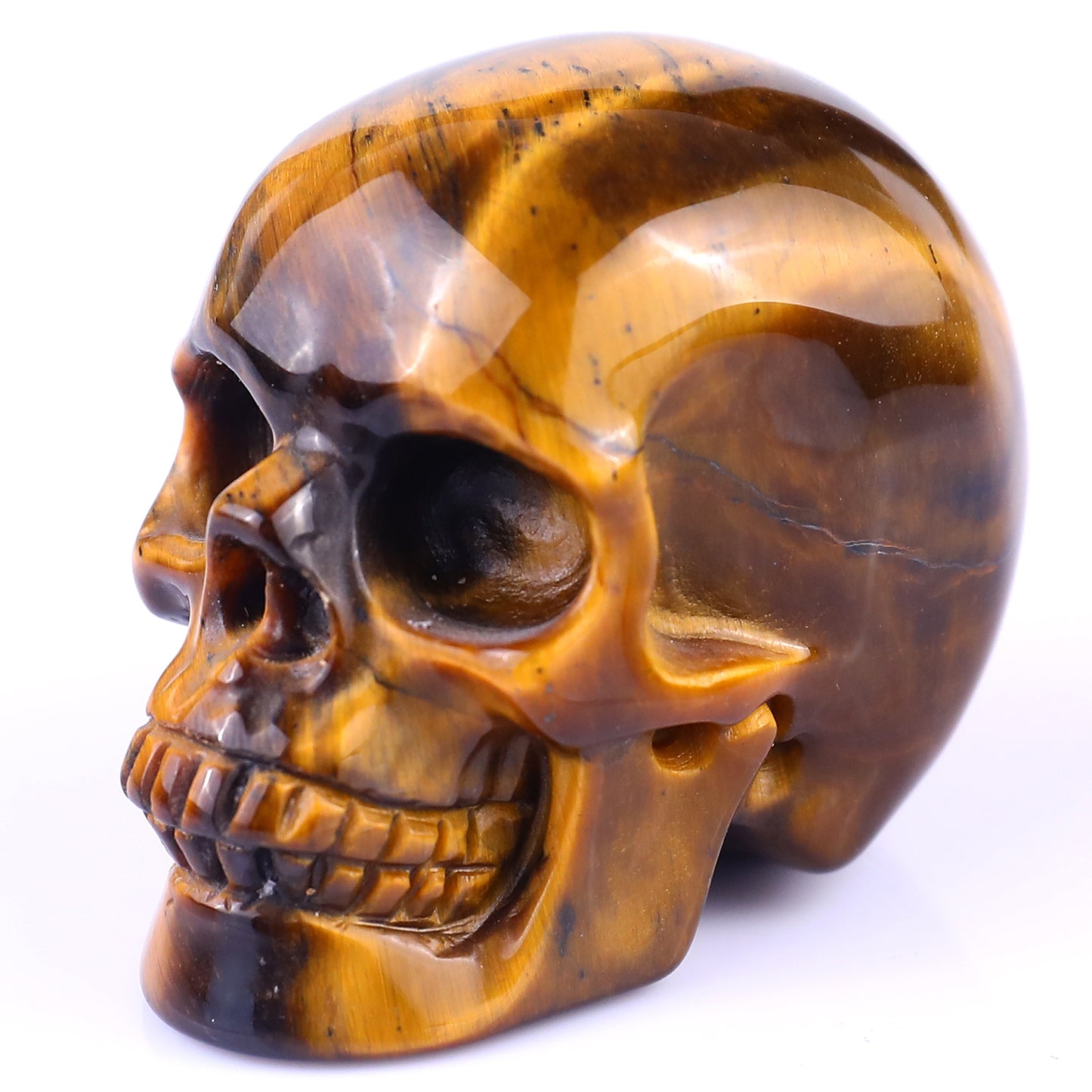 2.2" Gold Tiger Eye Hand Carved Crystal Realistic Skull Sculpture Crystallumi