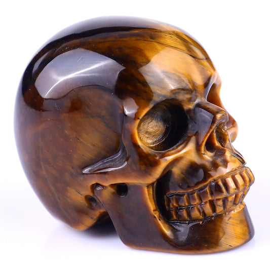 2.2" Gold Tiger Eye Hand Carved Crystal Realistic Skull Sculpture Crystallumi