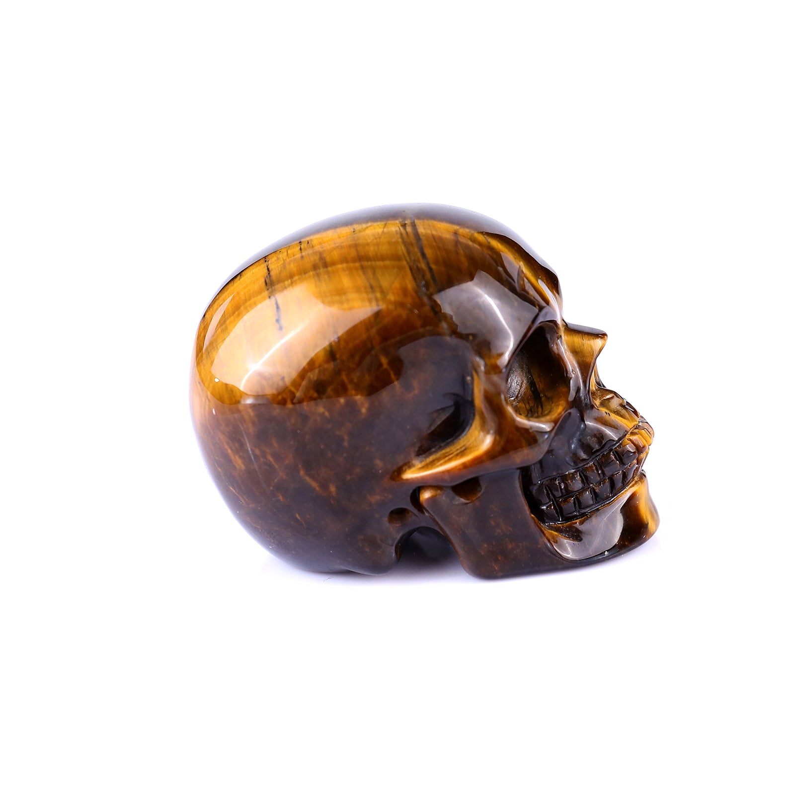 2.2" Gold Tiger Eye Hand Carved Crystal Realistic Skull Sculpture Crystallumi