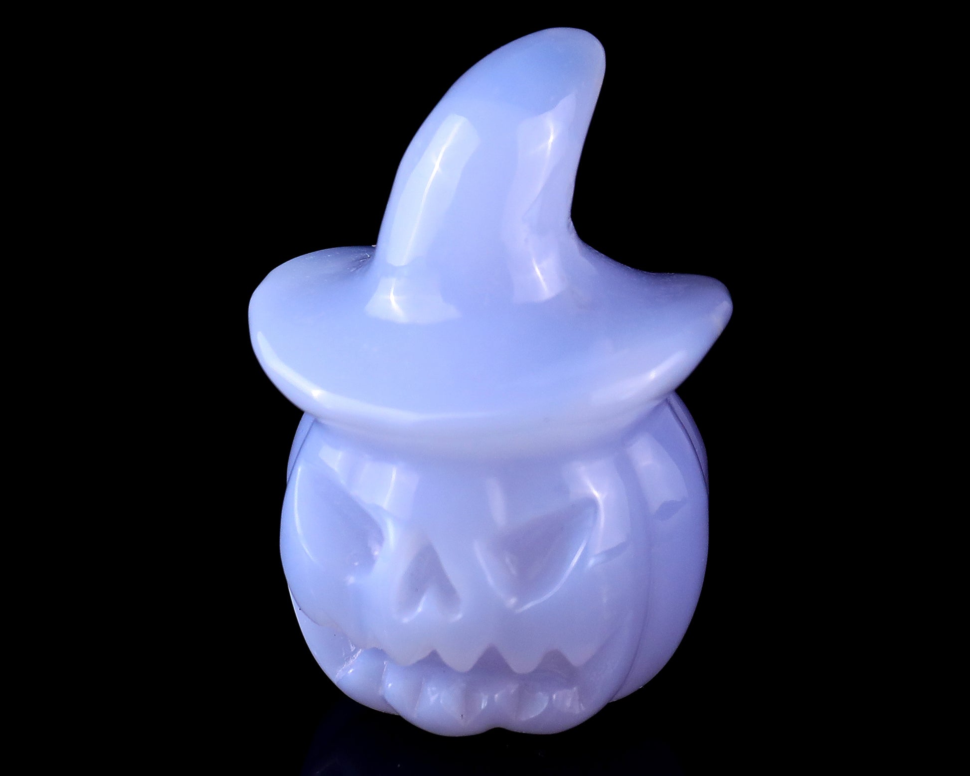 2.2” Natural Blue Chalcedony Hand Carved Crystal Wizard Pumpkin Sculpture, Halloween Gift Crystallumi