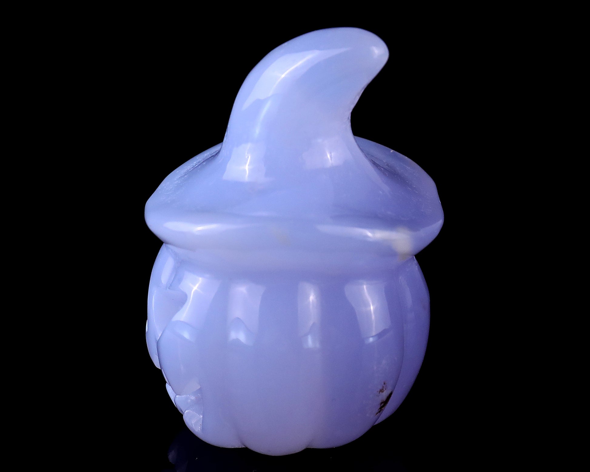 2.2” Natural Blue Chalcedony Hand Carved Crystal Wizard Pumpkin Sculpture, Halloween Gift Crystallumi