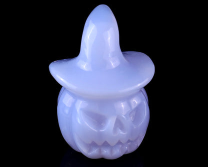 2.2” Natural Blue Chalcedony Hand Carved Crystal Wizard Pumpkin Sculpture, Halloween Gift Crystallumi