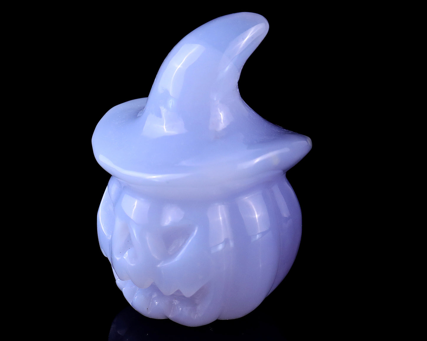 2.2” Natural Blue Chalcedony Hand Carved Crystal Wizard Pumpkin Sculpture, Halloween Gift Crystallumi