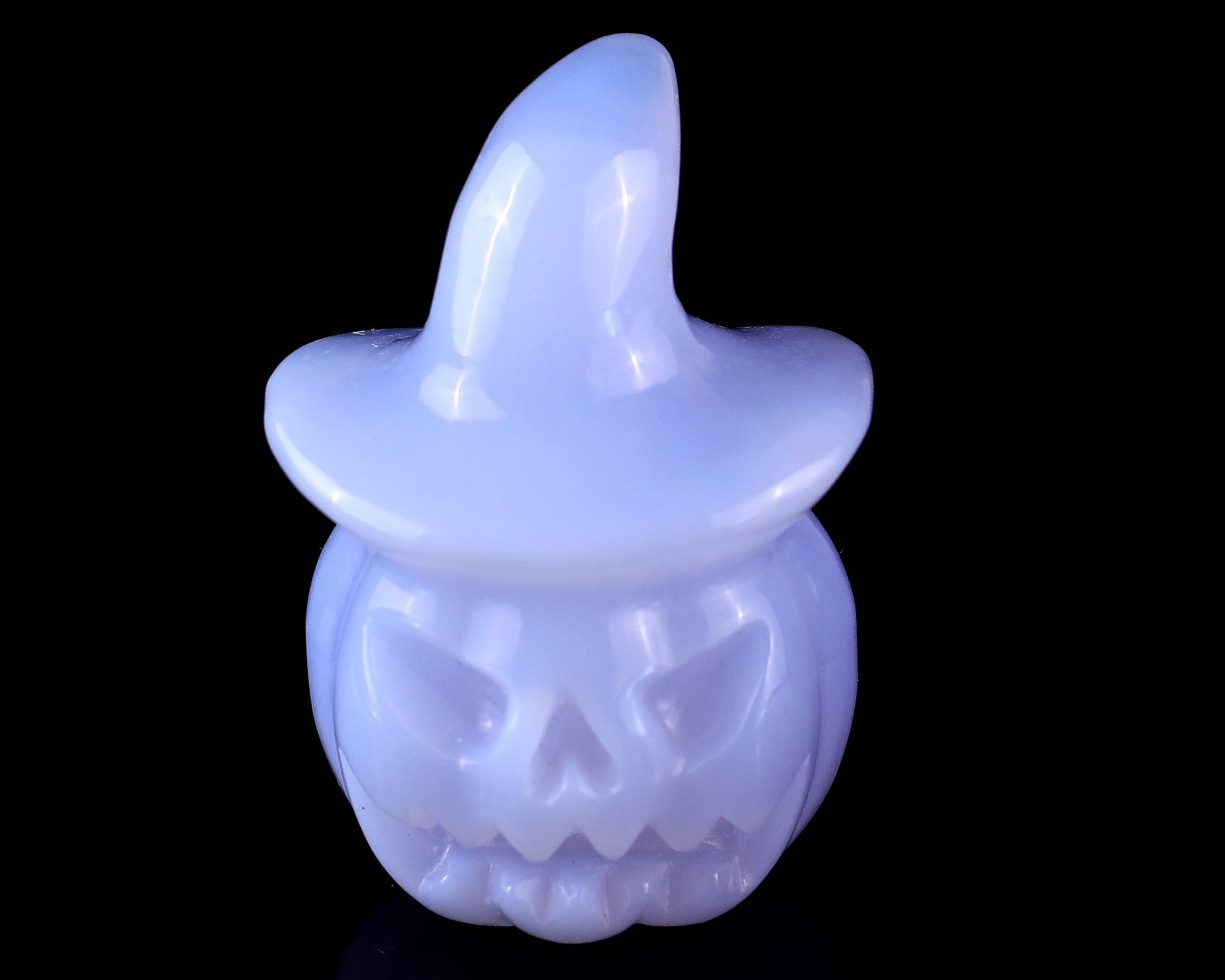 2.2” Natural Blue Chalcedony Hand Carved Crystal Wizard Pumpkin Sculpture, Halloween Gift Crystallumi