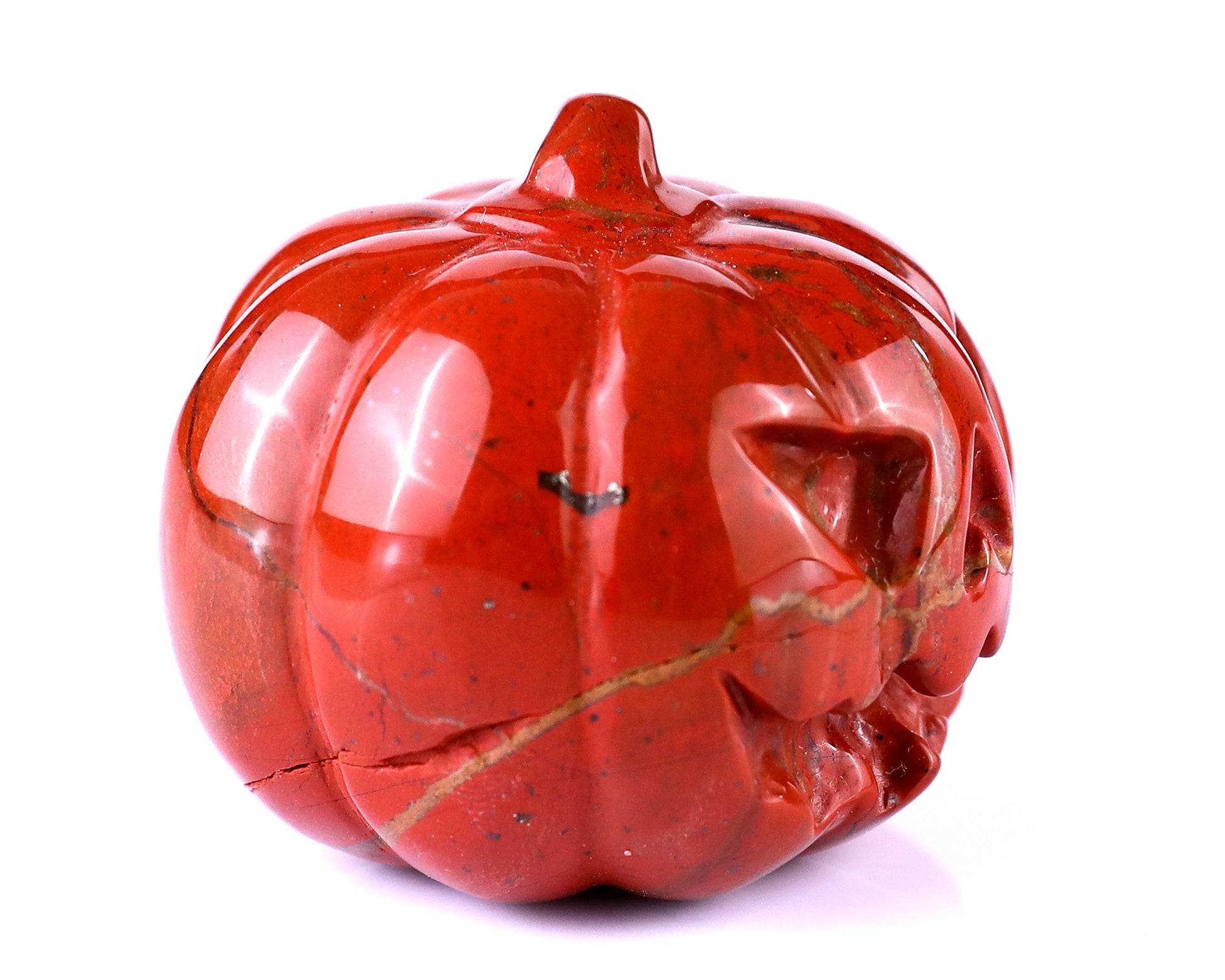 2.2” Natural Red Jasper Hand Carved Crystal Pumpkin Sculpture, Halloween Gift Crystallumi