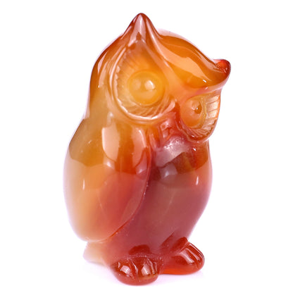 2.2" Red Agate Hand Carved Crystal Owl Sculpture Crystallumi