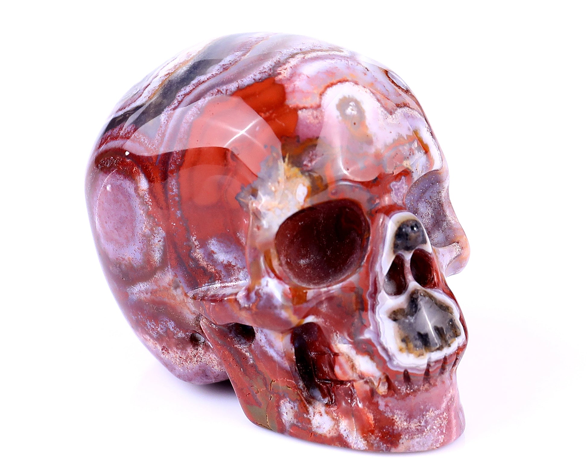 2.2" Red Crazy Lace Agate Hand Carved Crystal Realistic Skull Sculpture Crystallumi