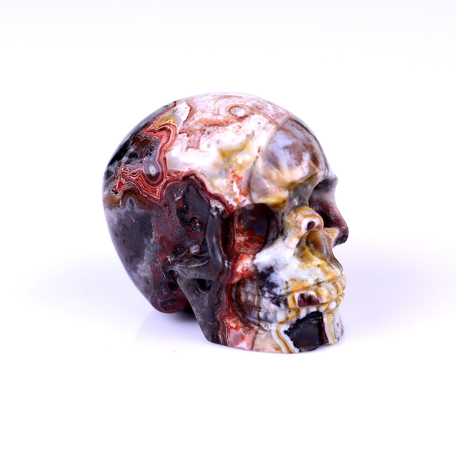 2.2" Red Crazy Lace Agate Hand Carved Crystal Realistic Skull Sculpture Crystallumi