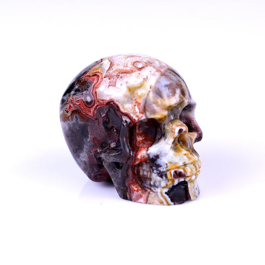 2.2" Red Crazy Lace Agate Hand Carved Crystal Realistic Skull Sculpture Crystallumi