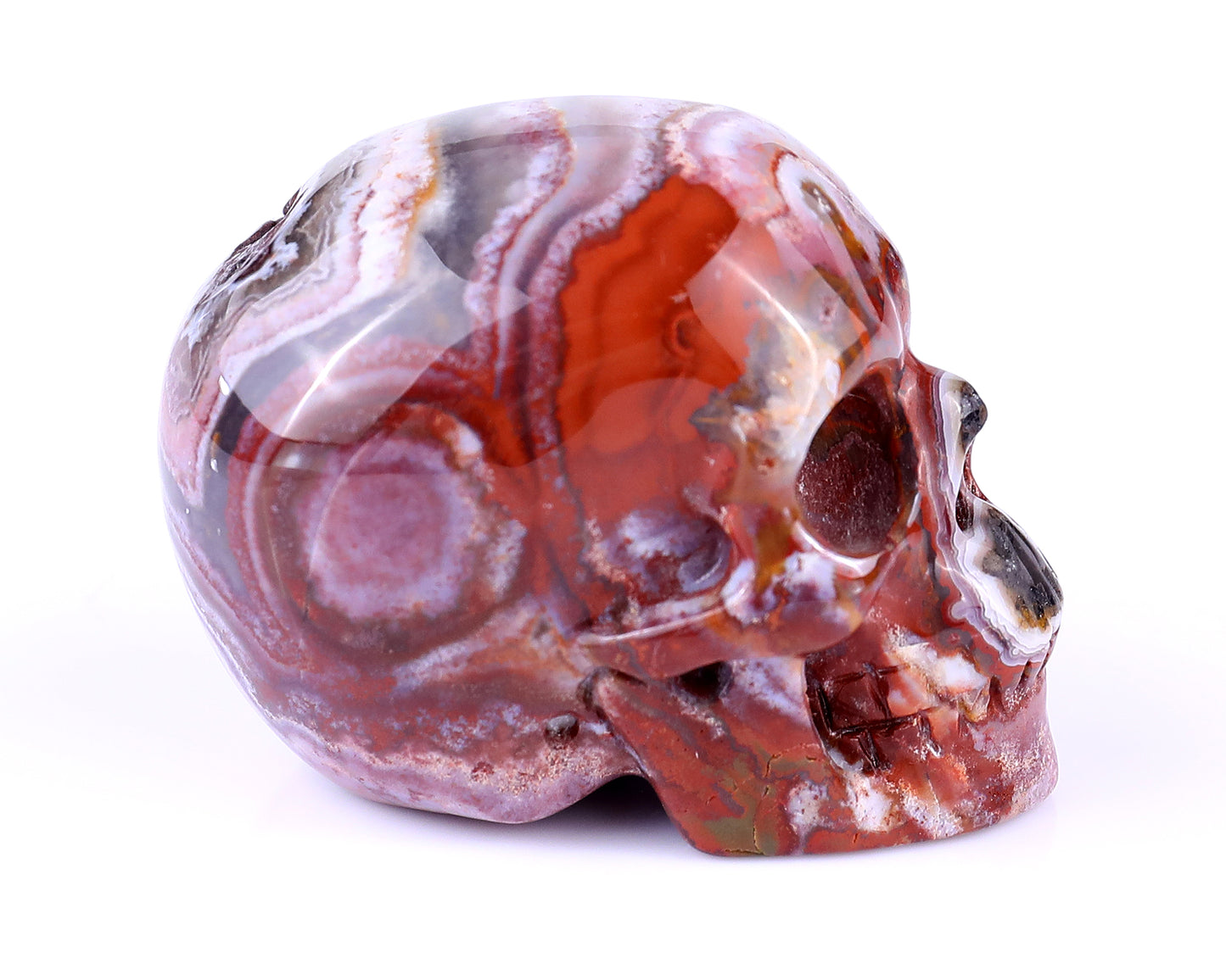 2.2" Red Crazy Lace Agate Hand Carved Crystal Realistic Skull Sculpture Crystallumi