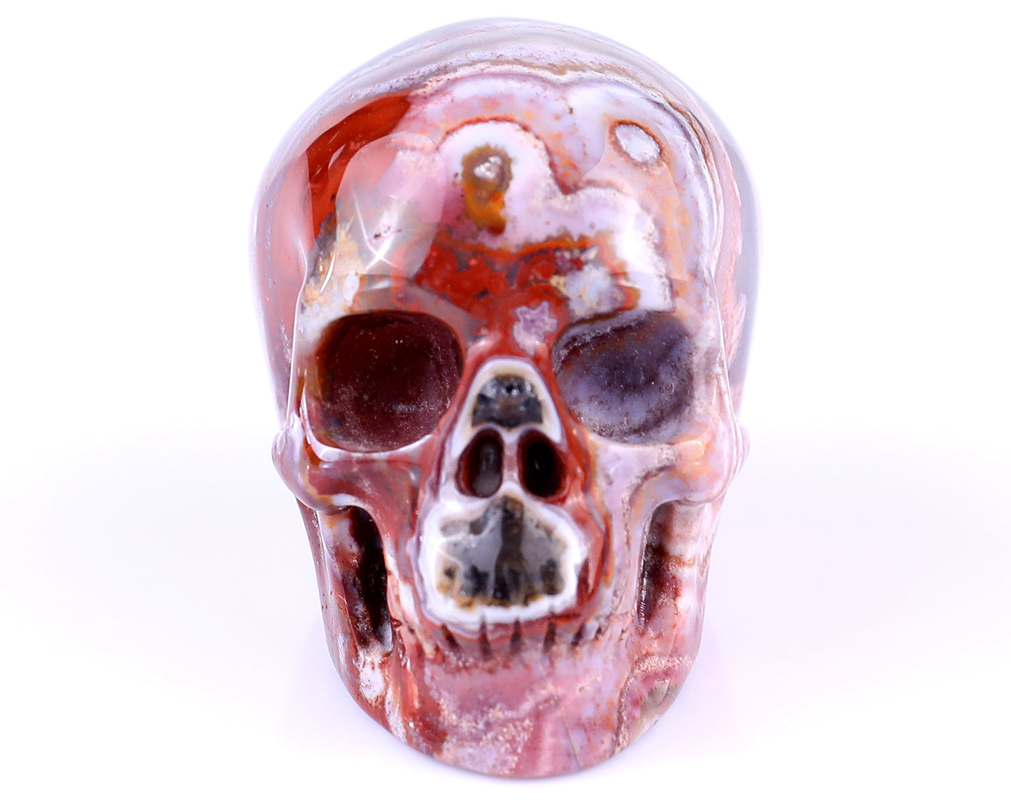 2.2" Red Crazy Lace Agate Hand Carved Crystal Realistic Skull Sculpture Crystallumi