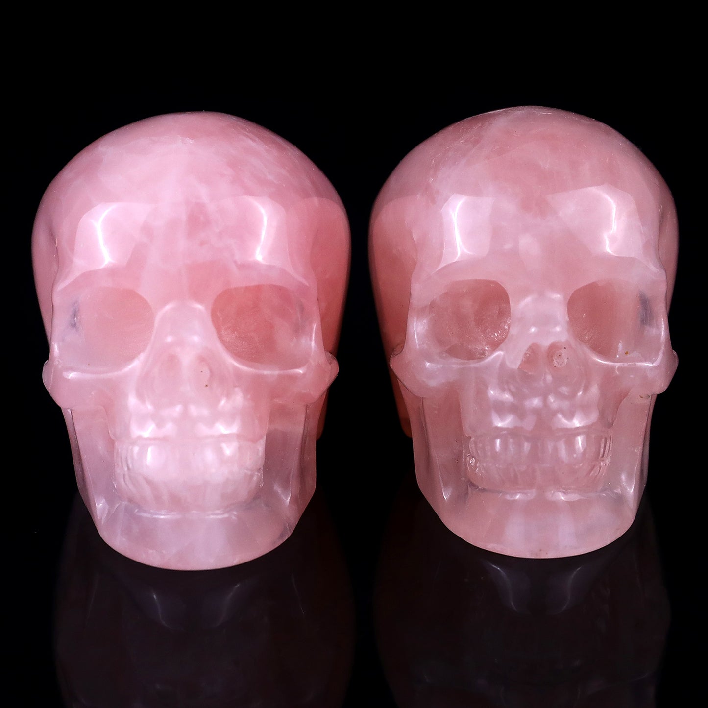 2.2" Rose Quartz Hand Carved Crystal Realistic Skull Sculpture Crystallumi