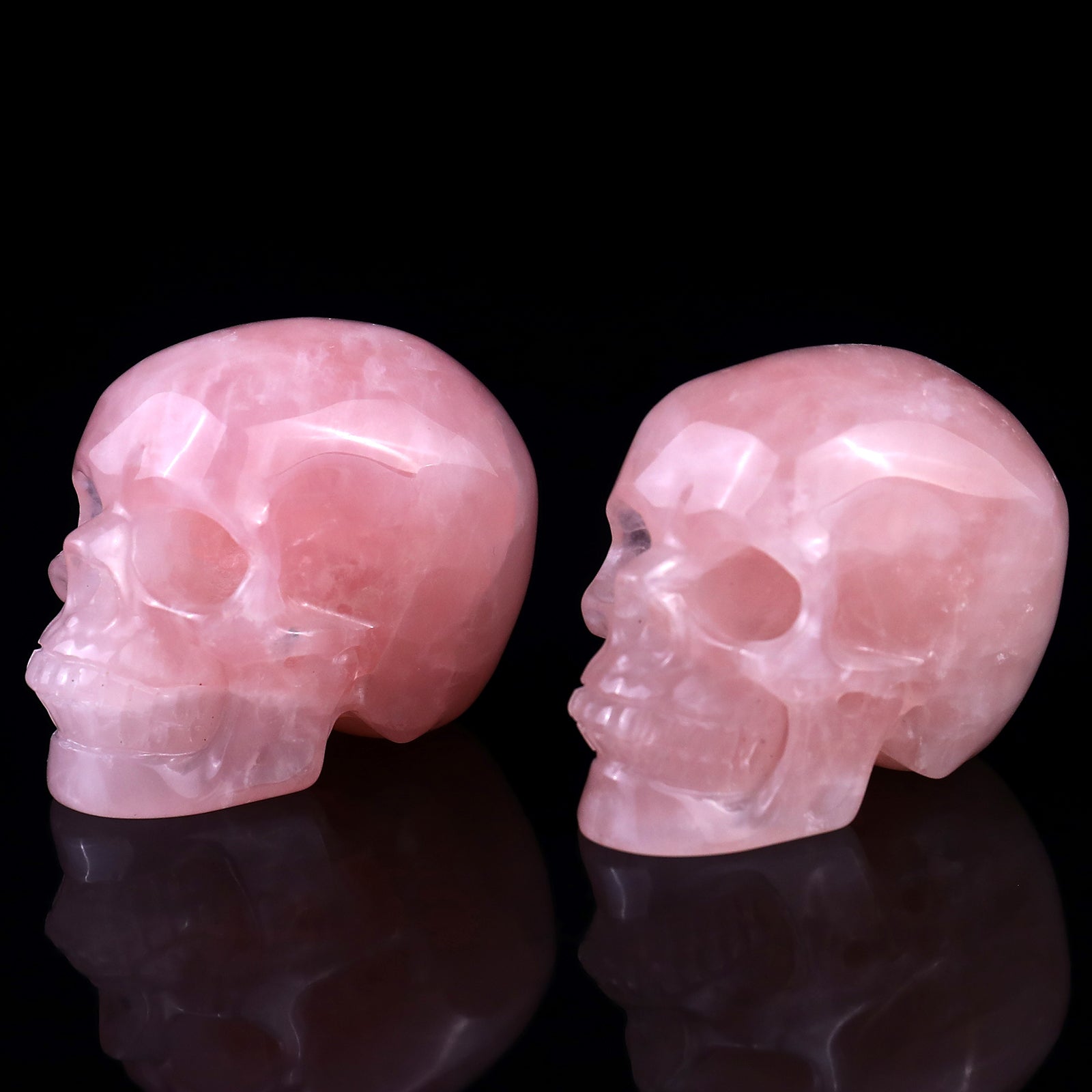 2.2" Rose Quartz Hand Carved Crystal Realistic Skull Sculpture Crystallumi