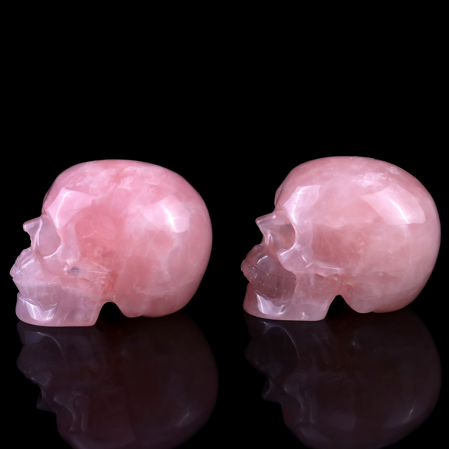 2.2" Rose Quartz Hand Carved Crystal Realistic Skull Sculpture Crystallumi