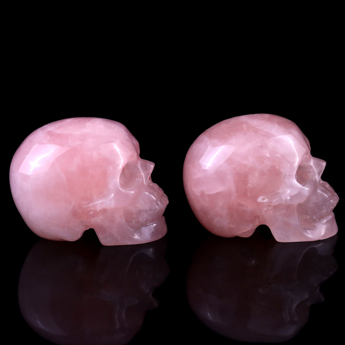 2.2" Rose Quartz Hand Carved Crystal Realistic Skull Sculpture Crystallumi