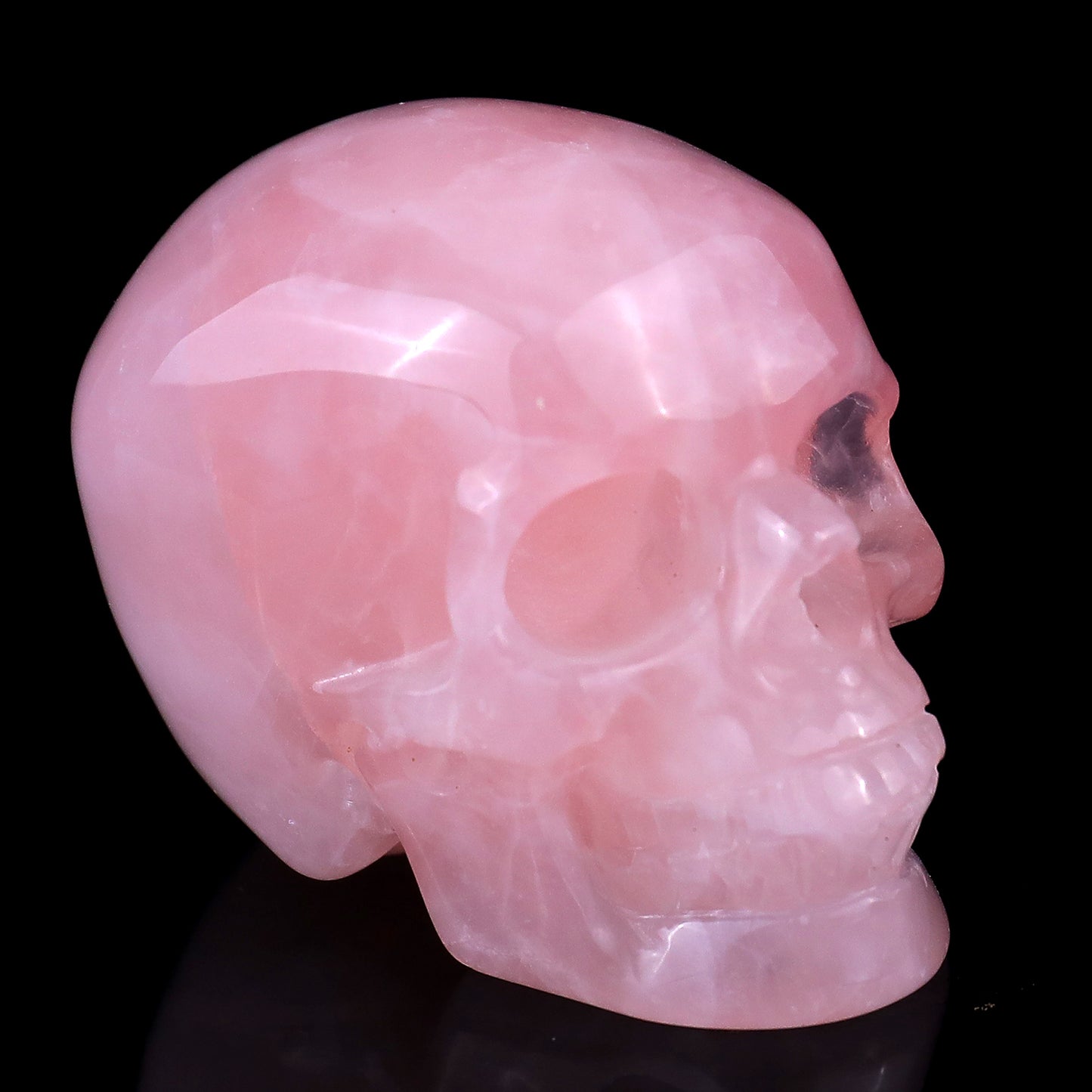 2.2" Rose Quartz Hand Carved Crystal Realistic Skull Sculpture Crystallumi