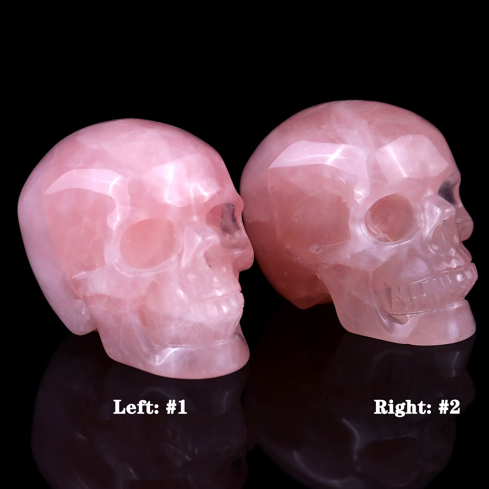 2.2" Rose Quartz Hand Carved Crystal Realistic Skull Sculpture Crystallumi