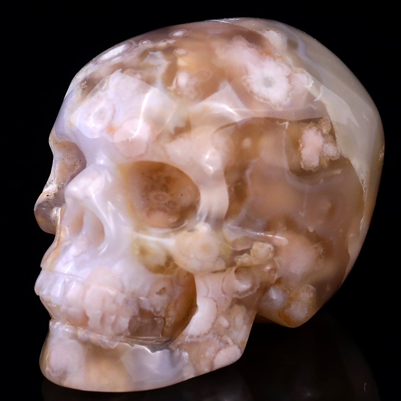 2.2" Sakura Agate Hand Carved Crystal Realistic Skull Sculpture Crystallumi