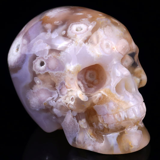 2.2" Sakura Agate Hand Carved Crystal Realistic Skull Sculpture Crystallumi