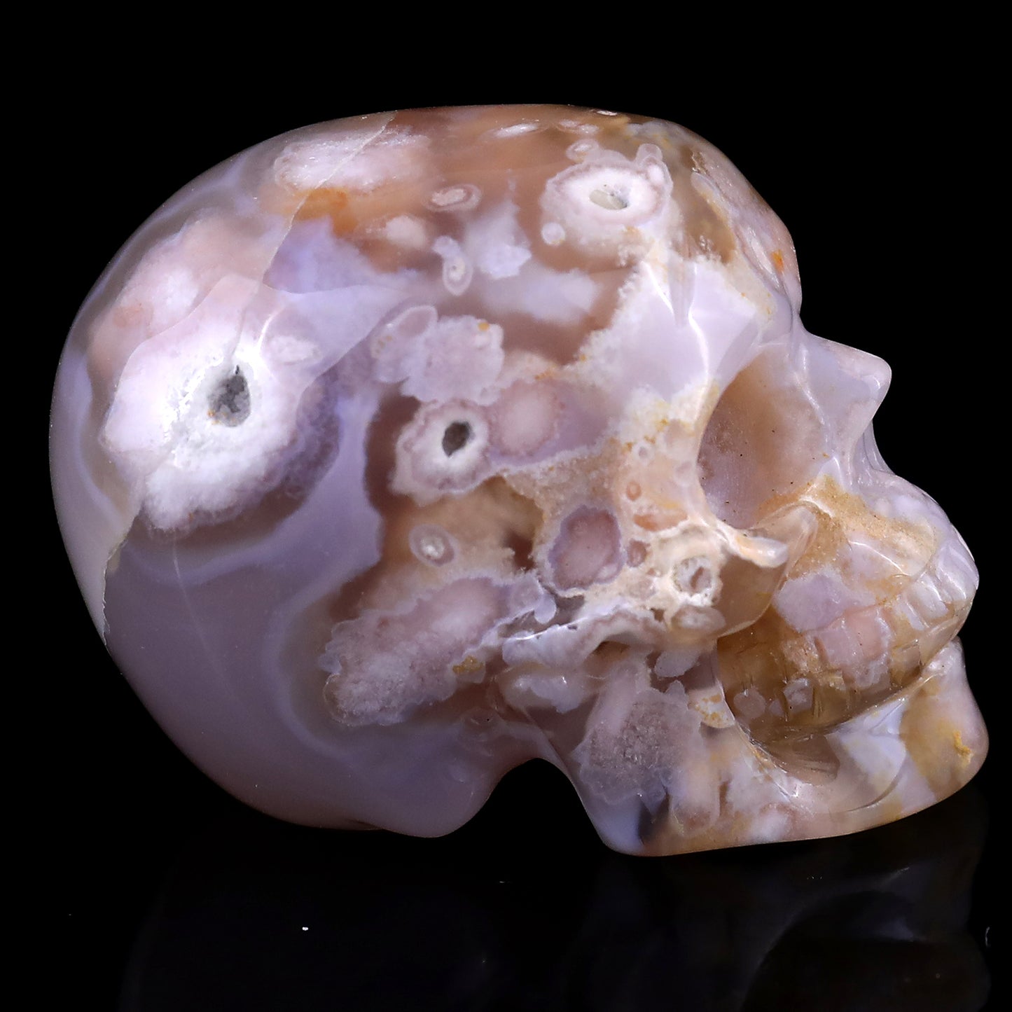 2.2" Sakura Agate Hand Carved Crystal Realistic Skull Sculpture Crystallumi