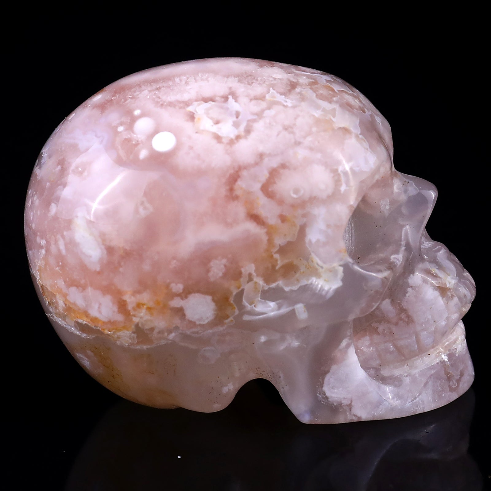 2.2" Sakura AgateHand Carved Crystal Realistic Skull Sculpture Crystallumi